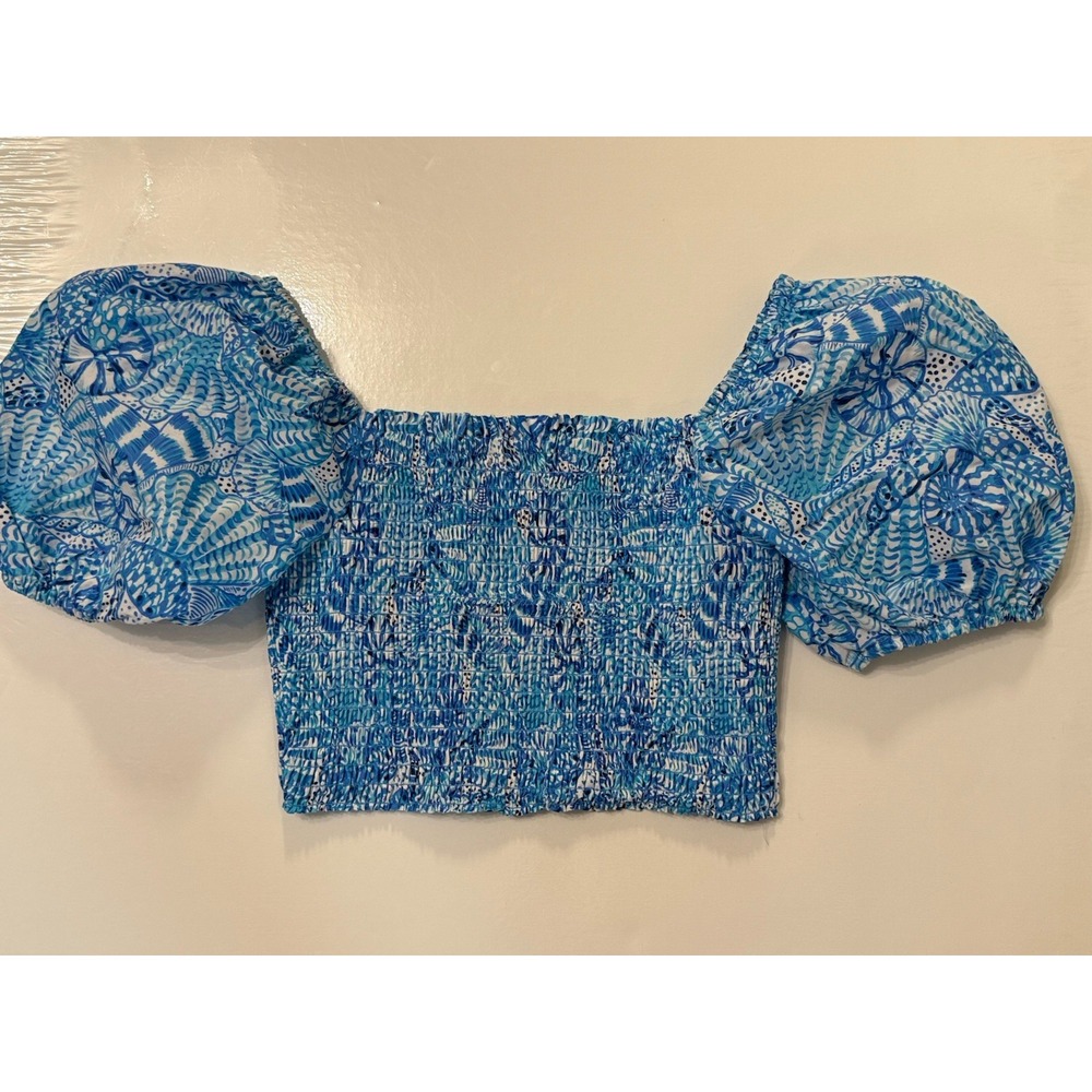 Lilly Pulitzer size S Square Neck Puff Sleeve Smocked Crop Top 2023